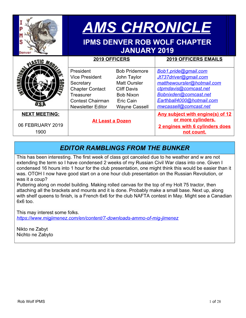 Ams Chronicle Ipms Denver Rob Wolf Chapter January 2019 2019 Officers 2019 Officers Emails