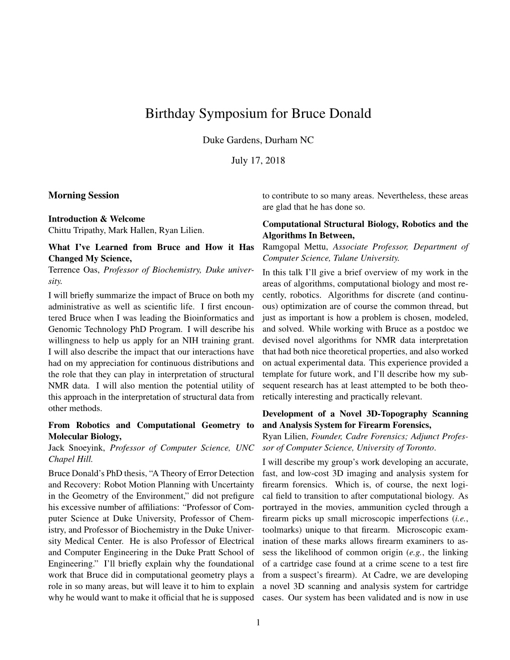 Birthday Symposium for Bruce Donald