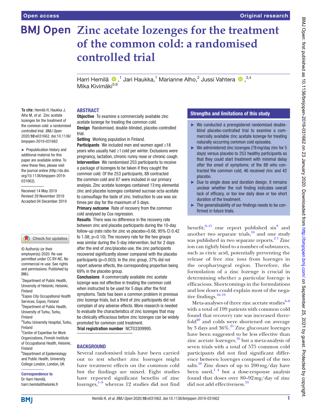 Zinc Acetate Lozenges for the Treatment of the Common Cold: a Randomised Controlled Trial