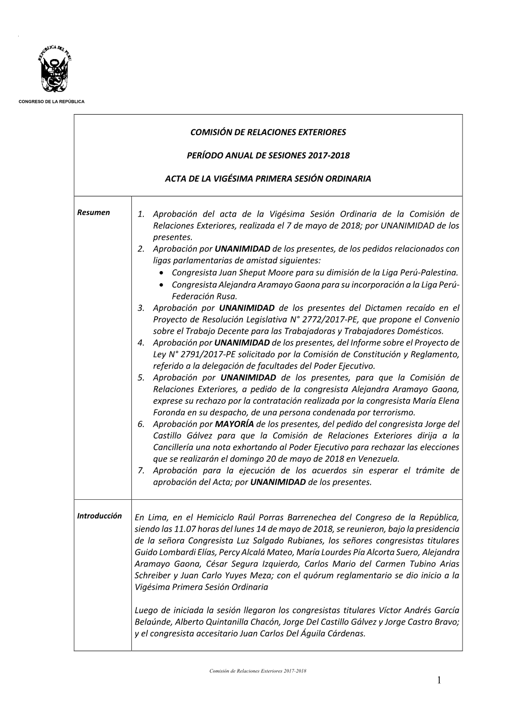 Comisión De Relaciones Exteriores Período Anual