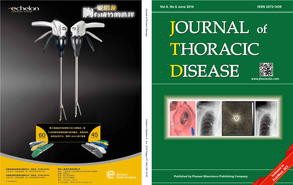 Journal of Thoracic Disease Volume 6 Number 6 Jun 2014 Pages 571-863; E61-E147 Indexed in Pub Ed