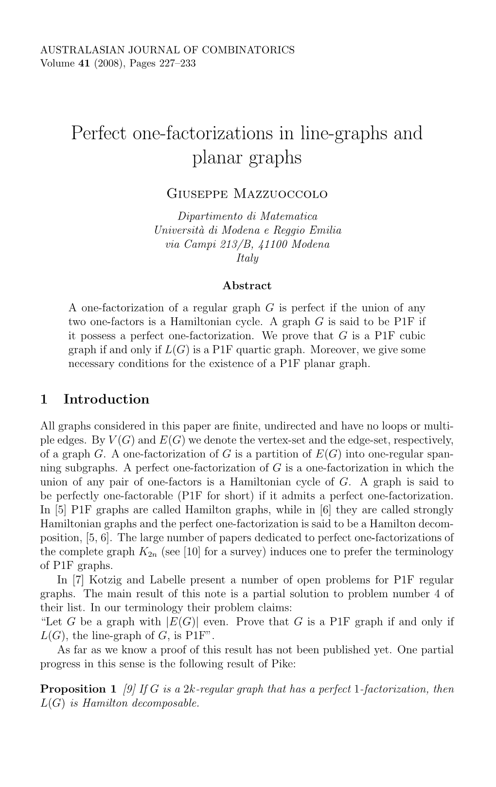 Perfect One-Factorizations in Line-Graphs and Planar Graphs