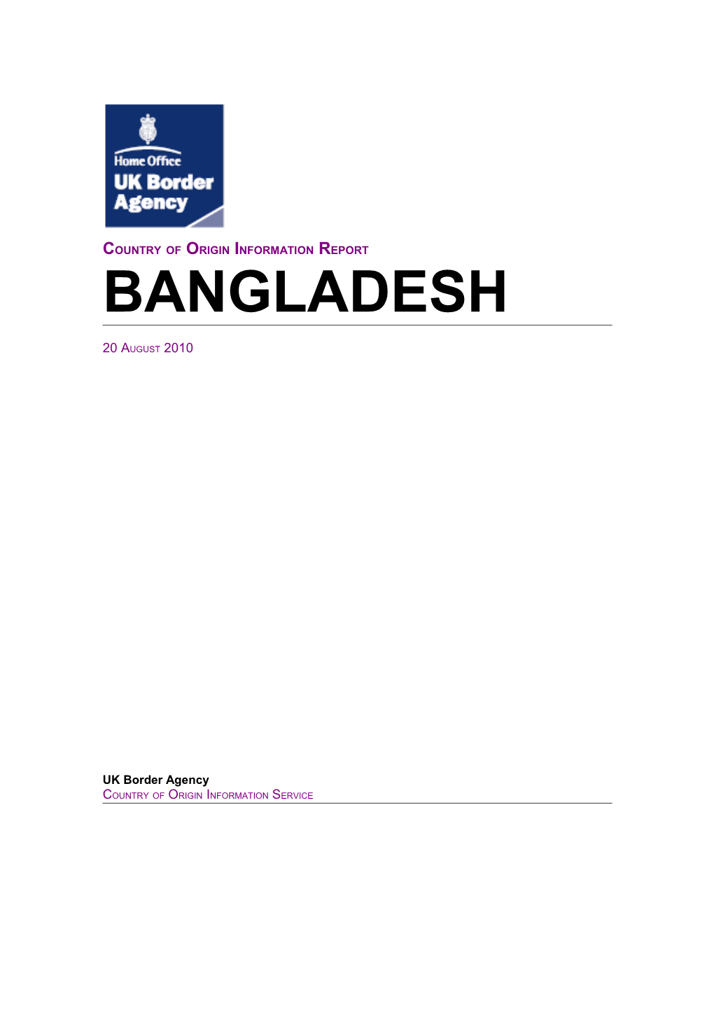 Country of Origin Information Report Bangladesh August 2010