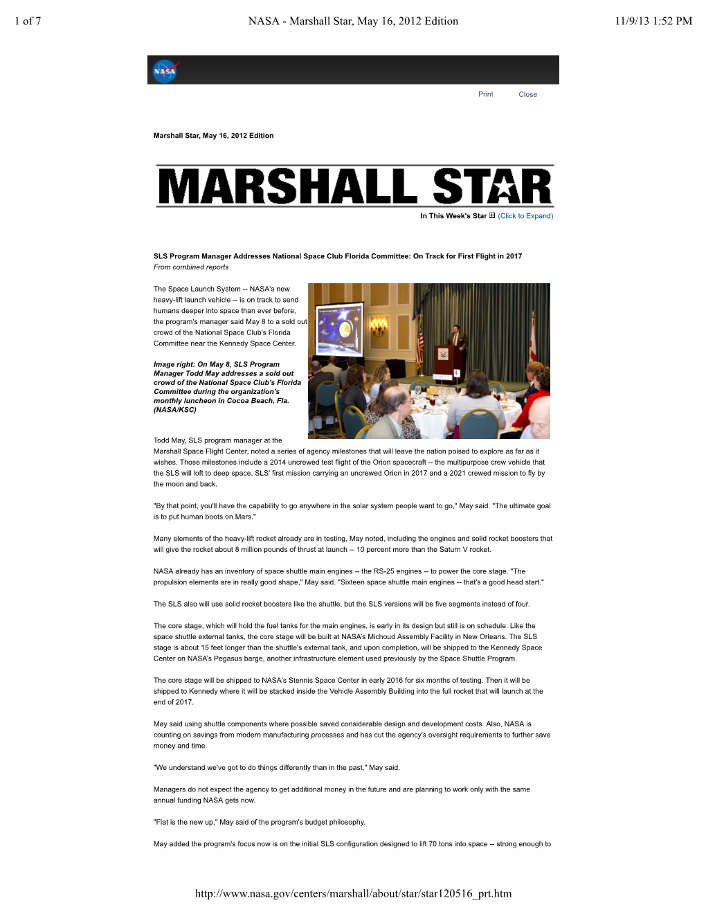 NASA - Marshall Star, May 16, 2012 Edition 11/9/13 1:52 PM