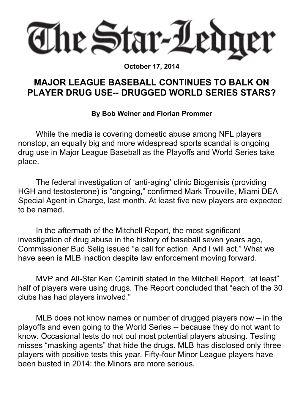 Baseball New Jersey Star Ledger Masthead