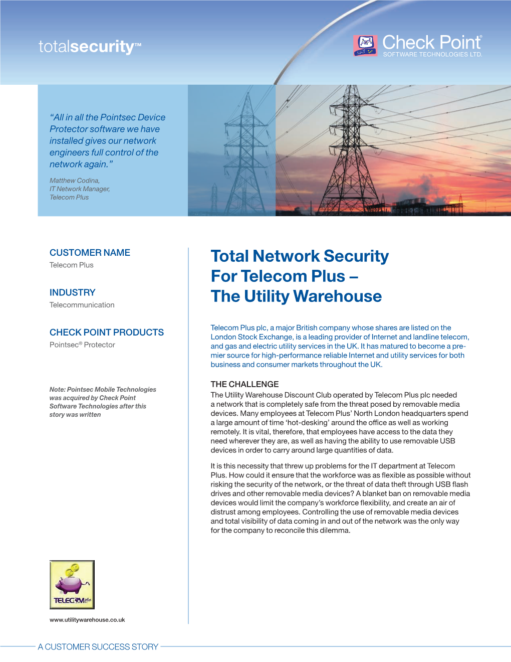 Total Network Security for Telecom Plus − the Utility Warehouse