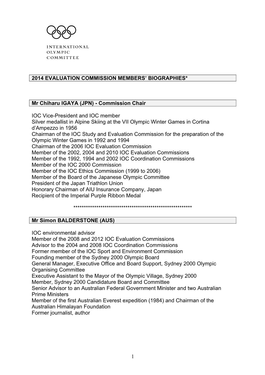 2014 Evaluation Commission Members’ Biographies*