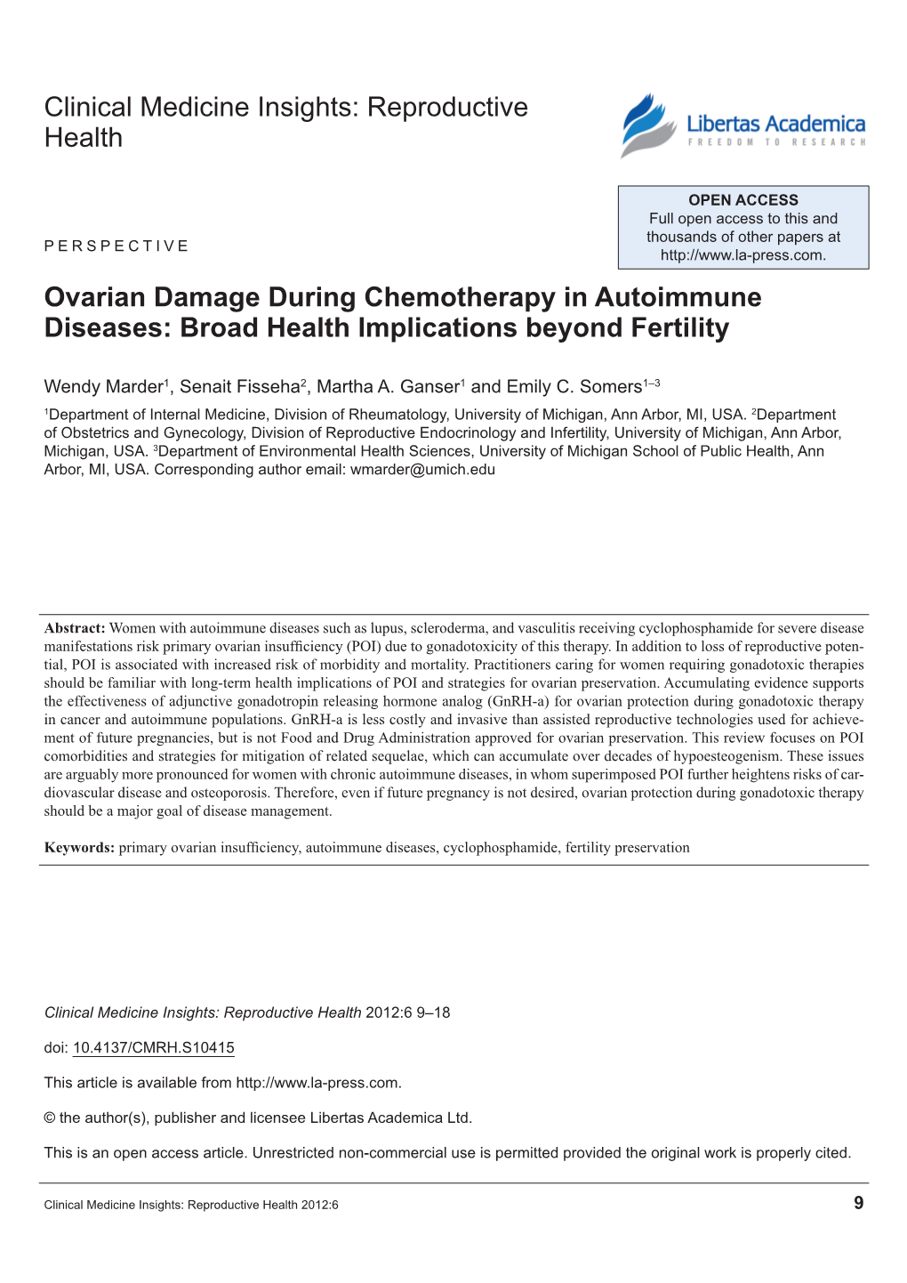 Reproductive Health Ovarian Damage During Chemotherapy In