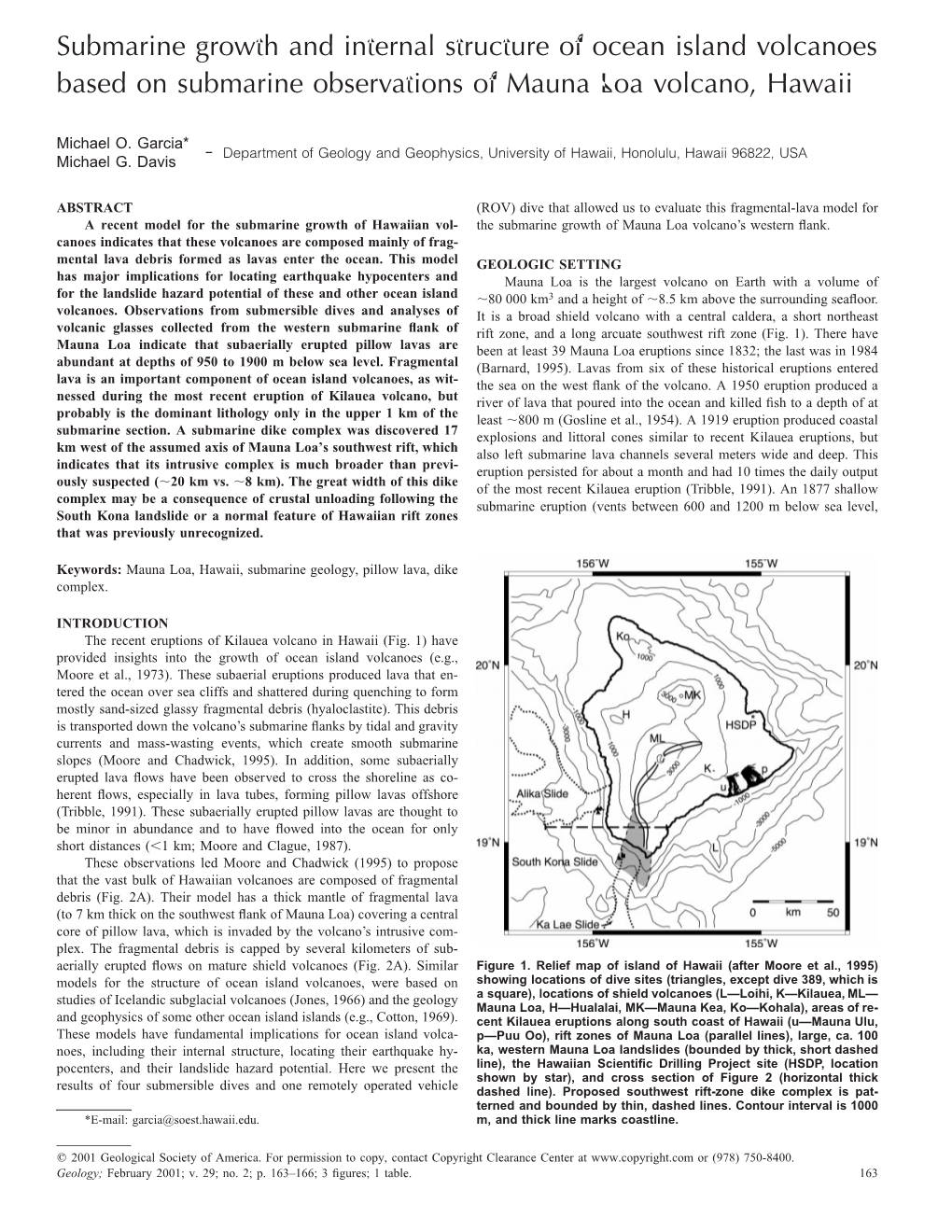 Submarine Growth and Internal Structure of Ocean Island Volcanoes Based on Submarine Observations of Mauna Loa Volcano, Hawaii