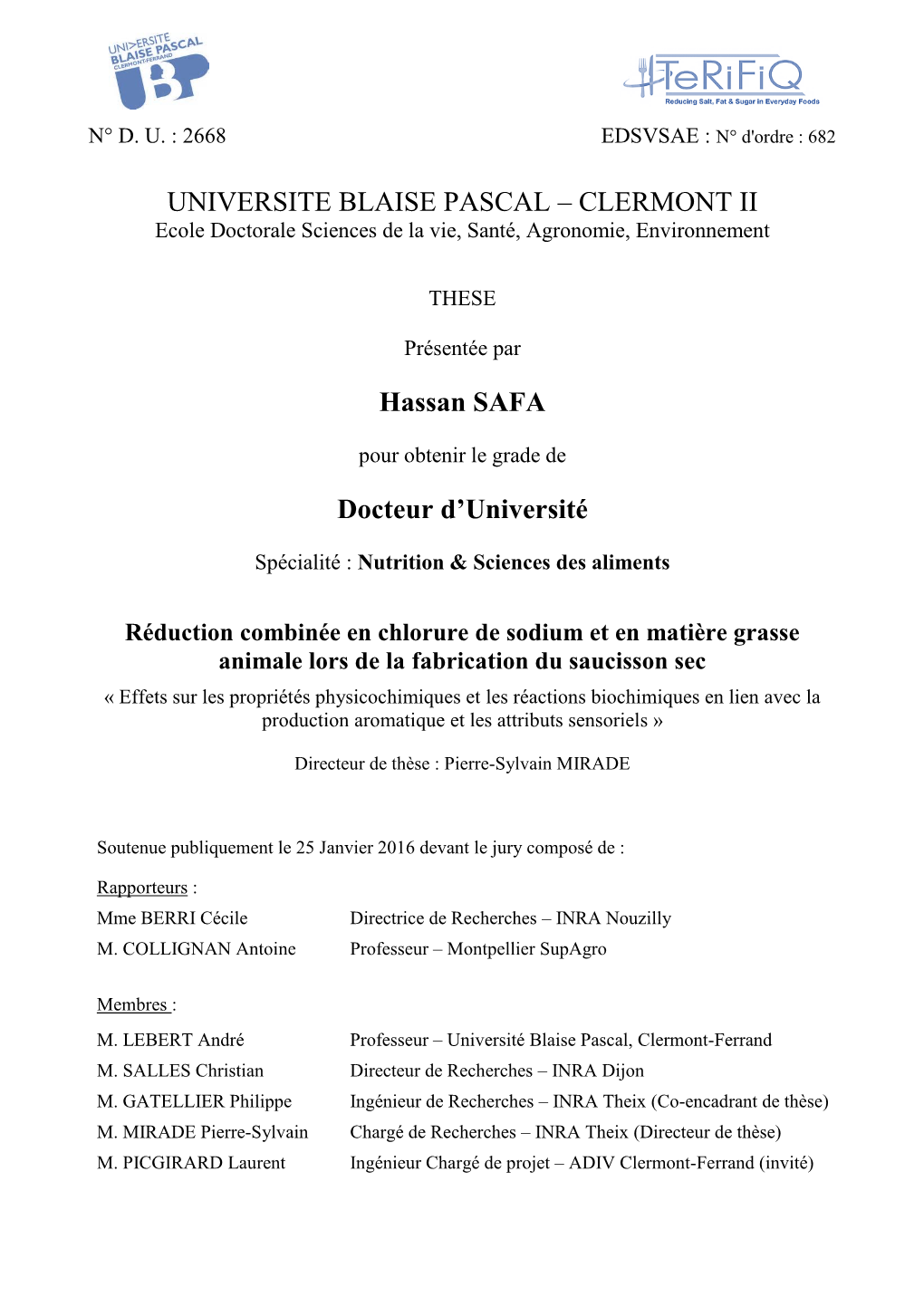 CLERMONT II Hassan SAFA Docteur D'université