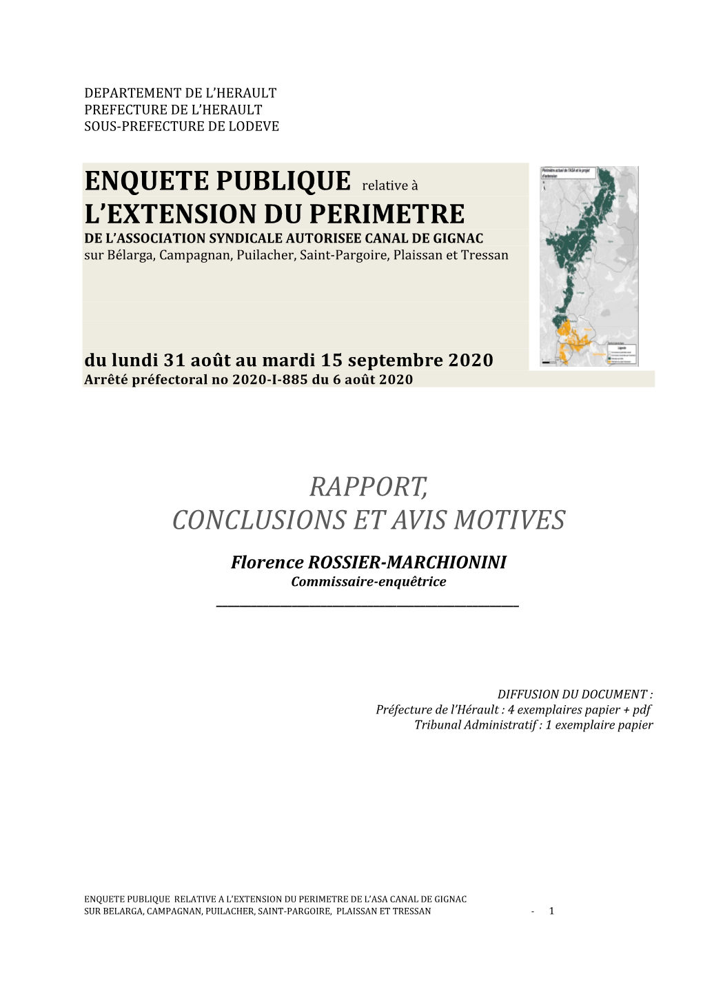 ENQUETE PUBLIQUE Relative À L'extension DU PERIMETRE