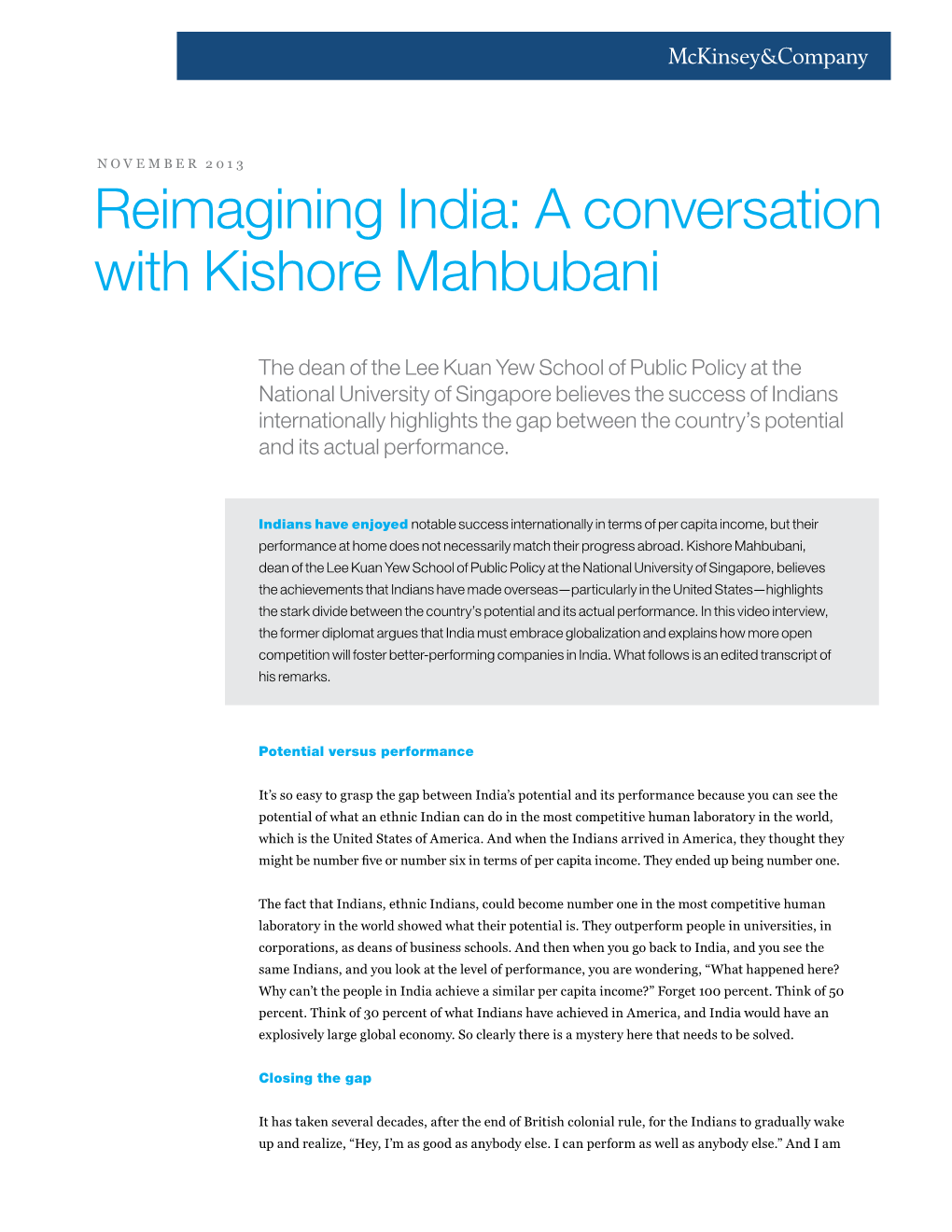 Reimagining India: a Conversation with Kishore Mahbubani