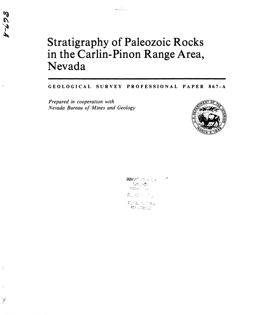 Stratigraphy of Paleozoic Rocks in the Carlin-Pinon Range Area, Nevada