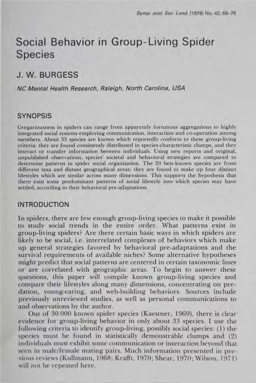 Social Behavior in Group-Living Spider Species