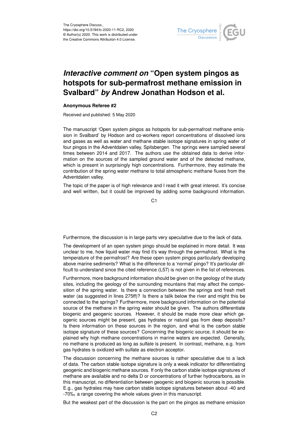 Open System Pingos As Hotspots for Sub-Permafrost Methane Emission in Svalbard” by Andrew Jonathan Hodson Et Al