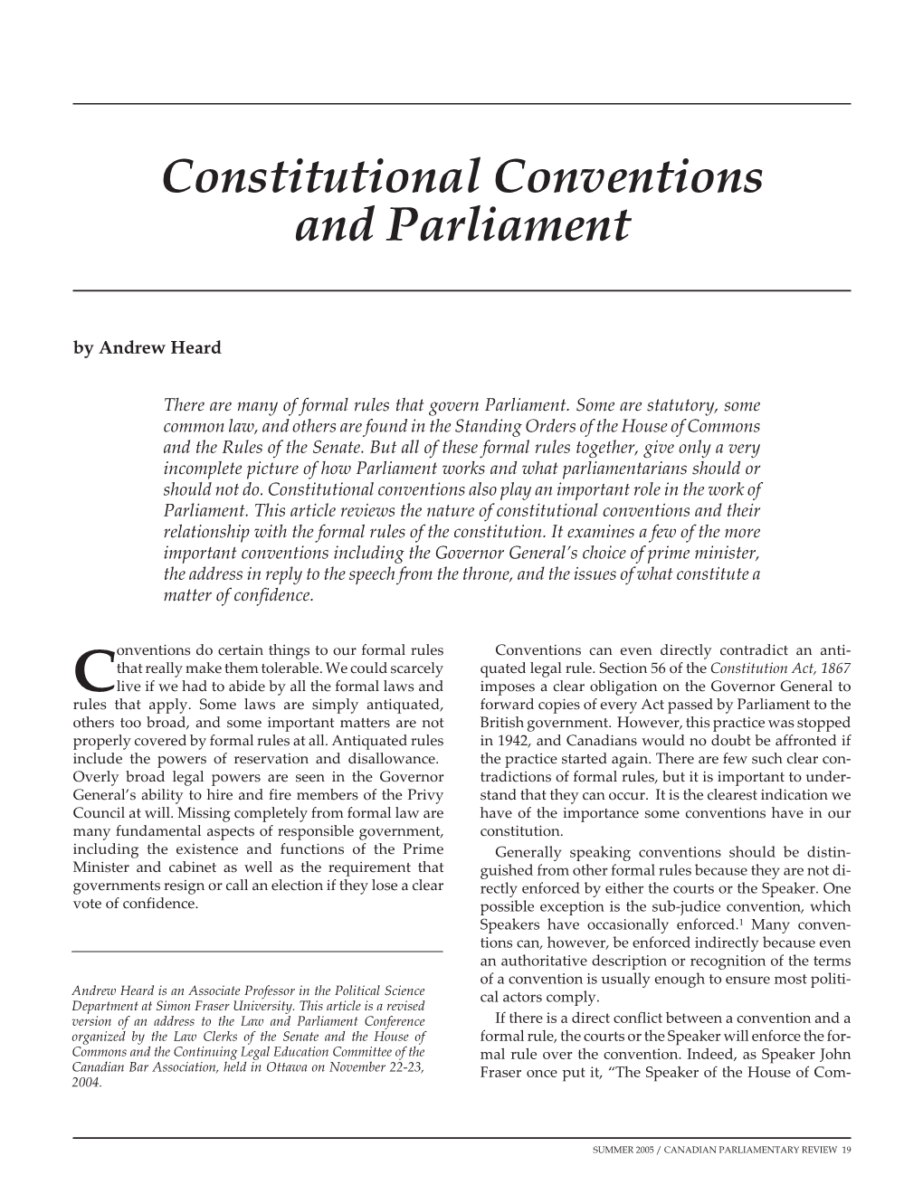 Constitutional Conventions and Parliament