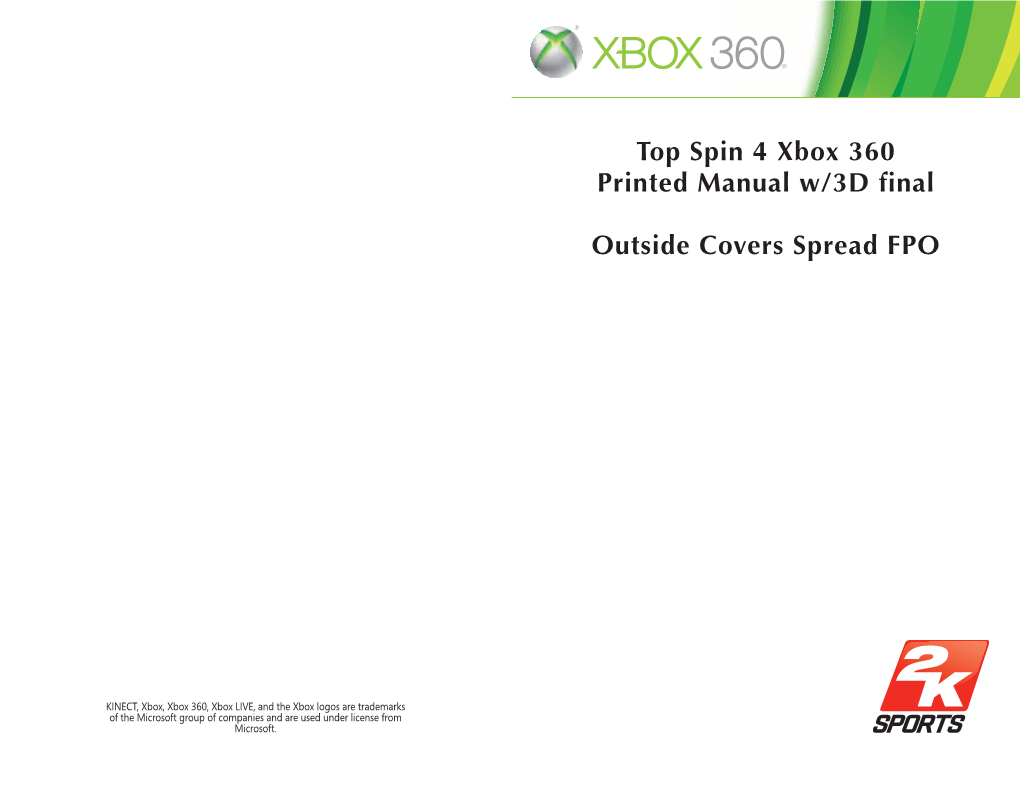 Top Spin 4 Xbox 360 Printed Manual W/3D Final Outside Covers Spread