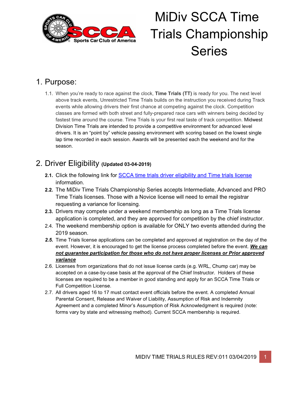 Midiv SCCA Time Trials Championship Series