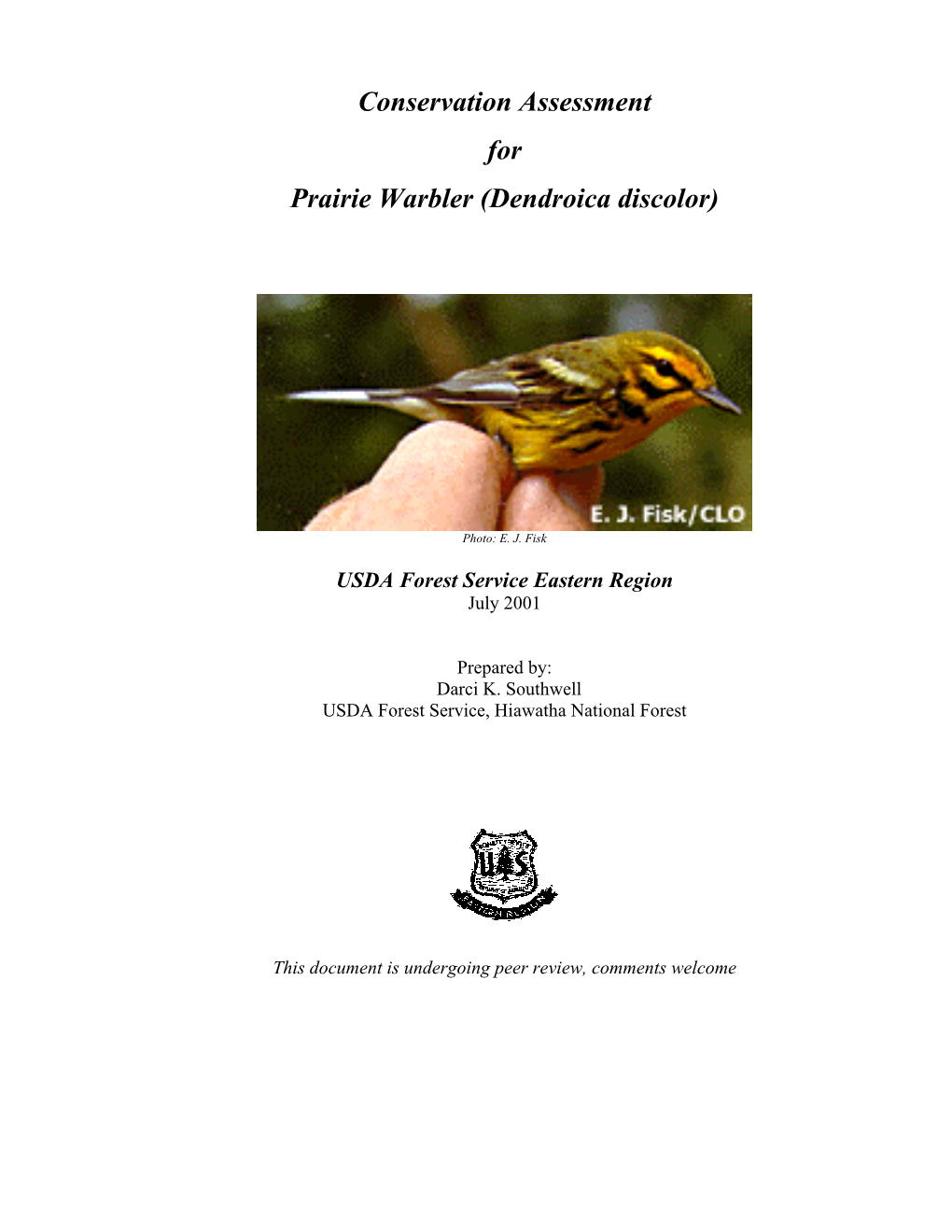 Prairie Warbler (Dendroica Discolor)