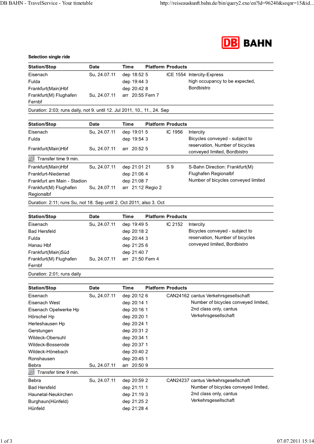 DB BAHN - Travelservice - Your Timetable