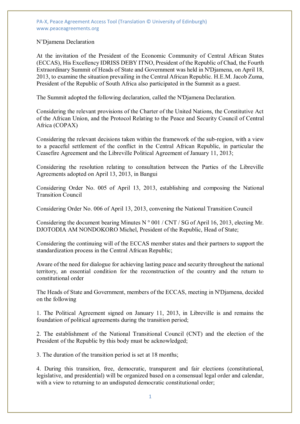 Declaration of N'djamena