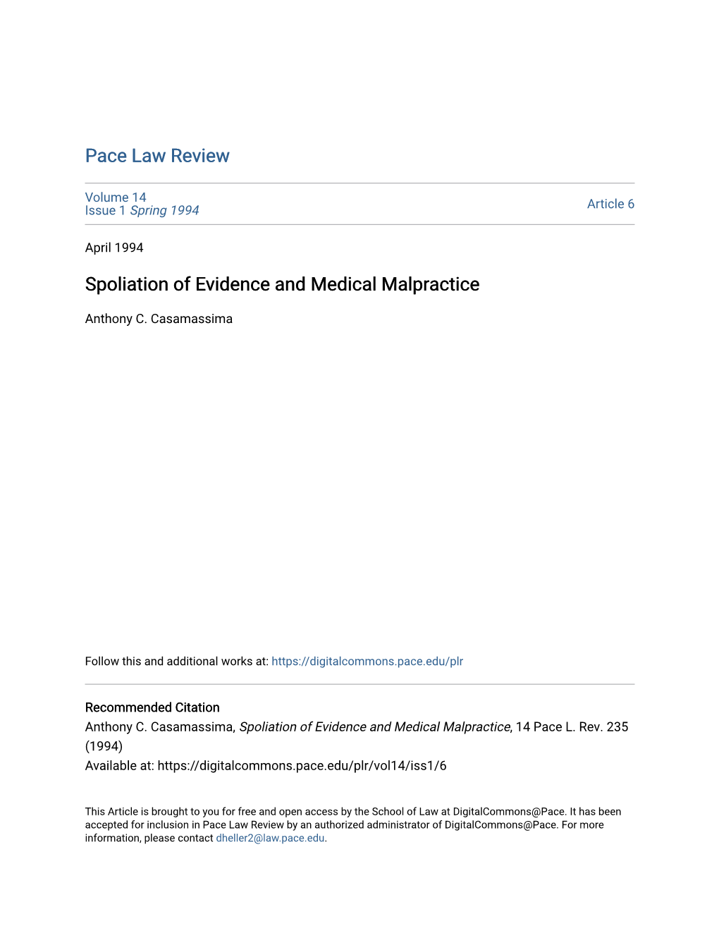Spoliation of Evidence and Medical Malpractice