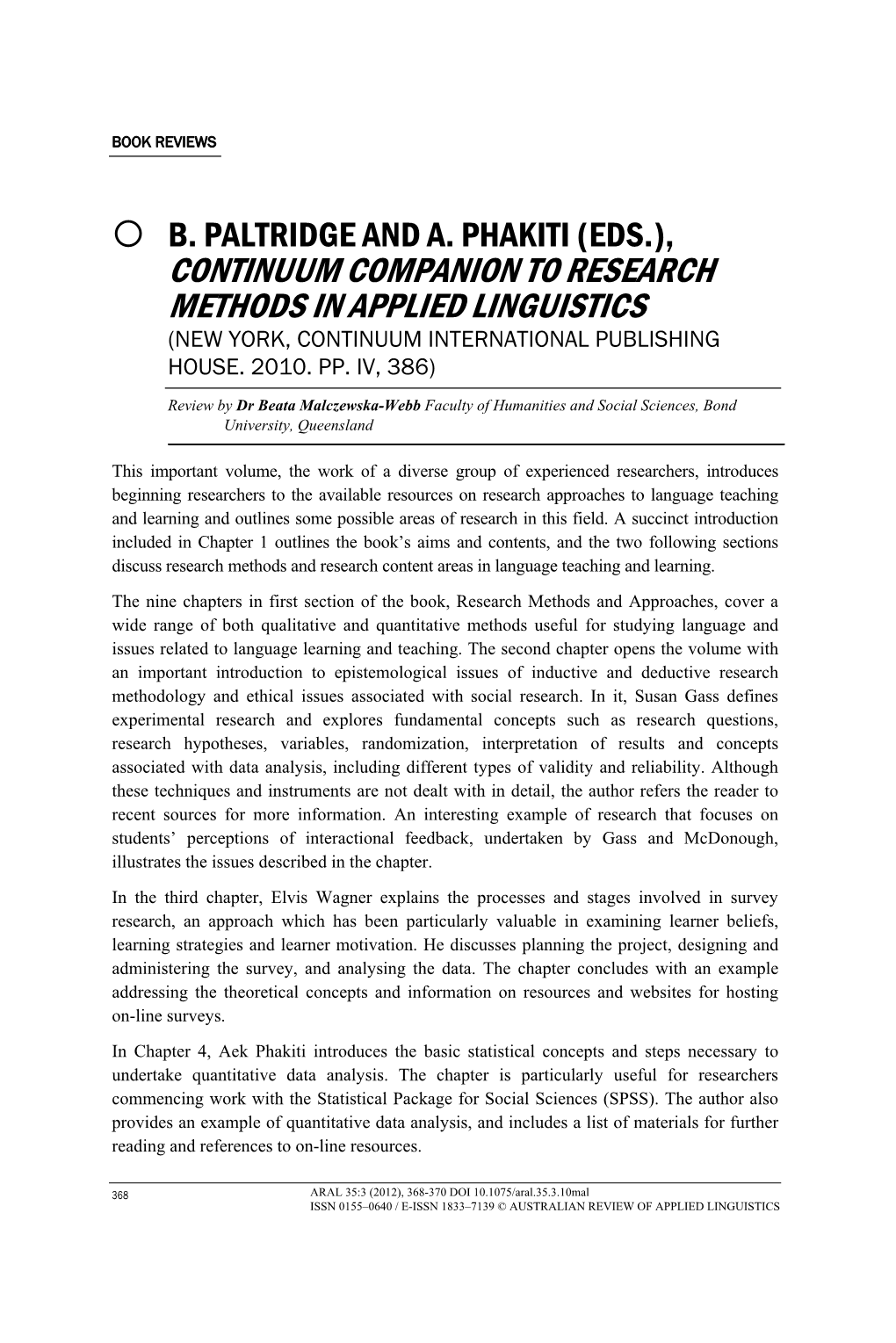 Continuum Companion to Research Methods in Applied Linguistics (New York, Continuum International Publishing House