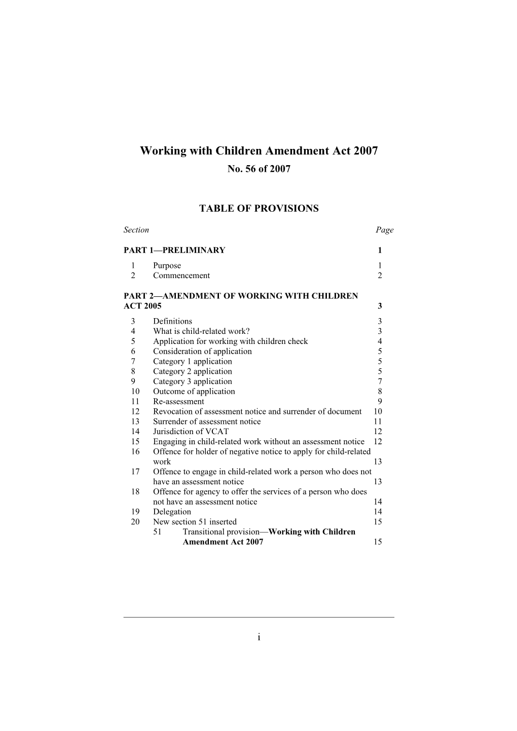 Working with Children Amendment Act 2007