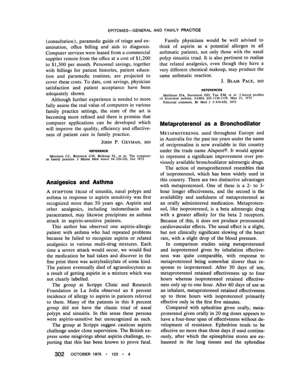 Analgesics and Asthma Metaproterenol As a Bronchodilator