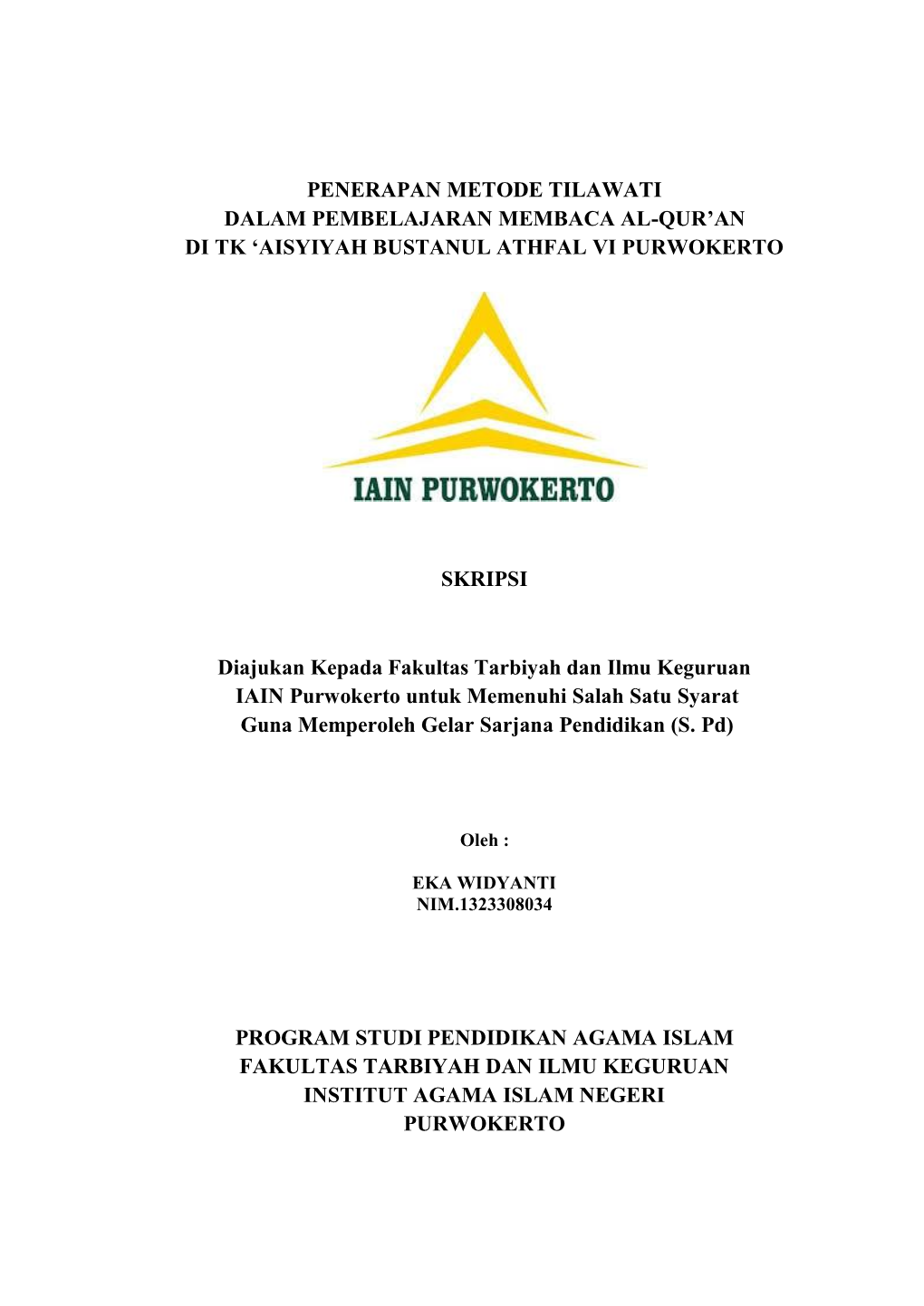 Penerapan Metode Tilawati Dalam Pembelajaran Membaca Al-Qur‟An Di Tk „Aisyiyah Bustanul Athfal Vi Purwokerto