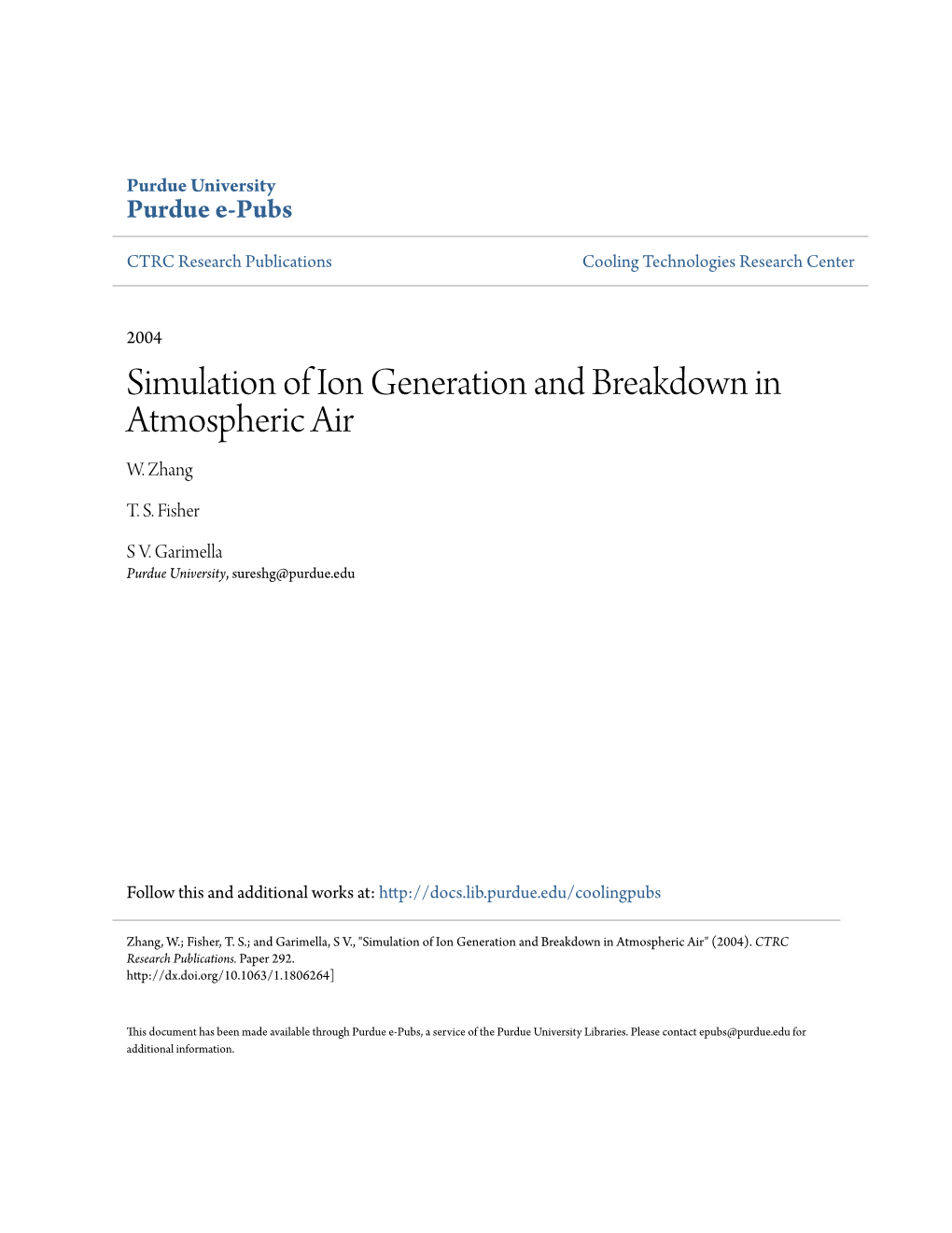 Simulation of Ion Generation and Breakdown in Atmospheric Air W