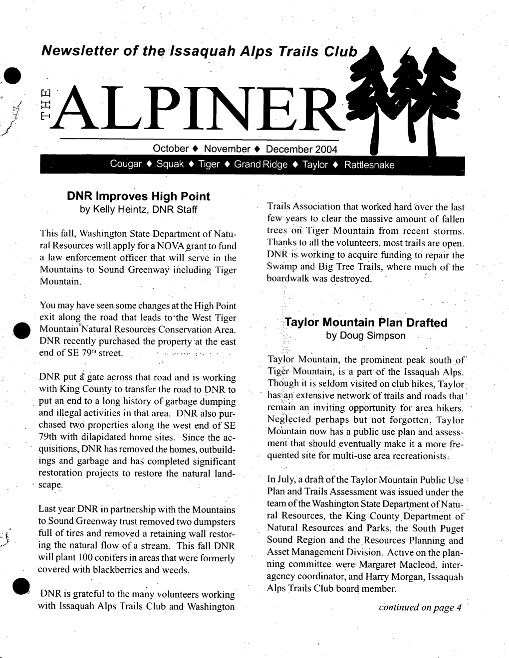 Newsletter of the Issaquah Alps