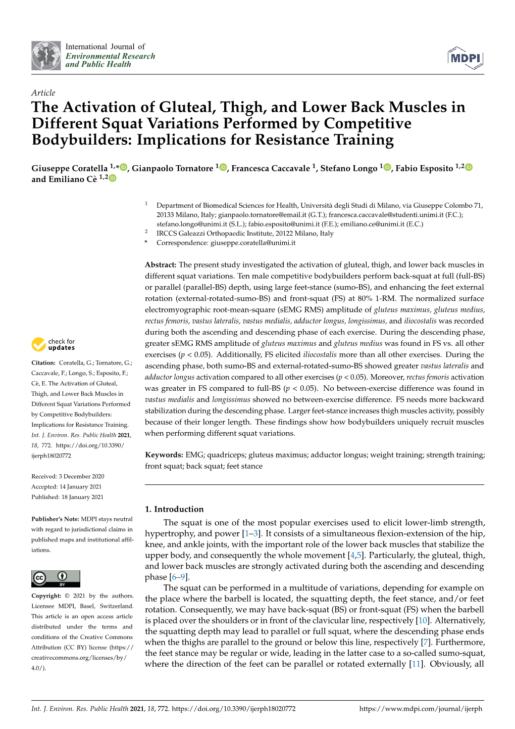 The Activation of Gluteal, Thigh, and Lower Back Muscles in Different Squat Variations Performed by Competitive Bodybuilders: Implications for Resistance Training