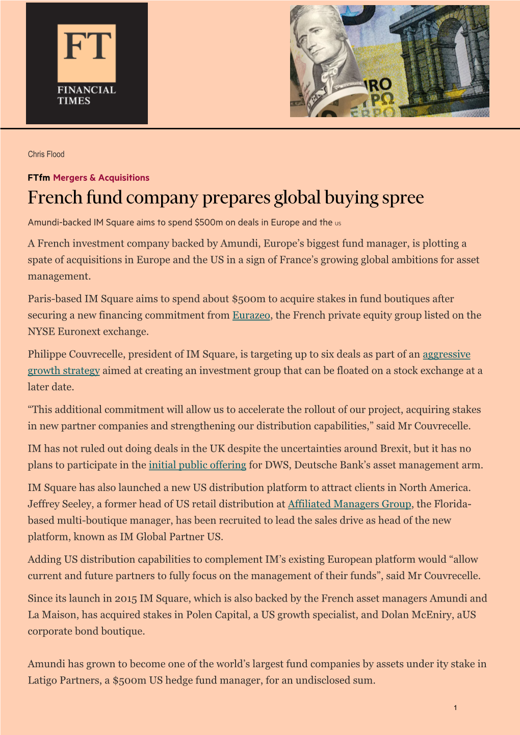 French Fund Company Prepares Global Buying Spree