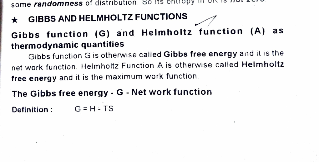 Thermodynamic Quantities G H-TS