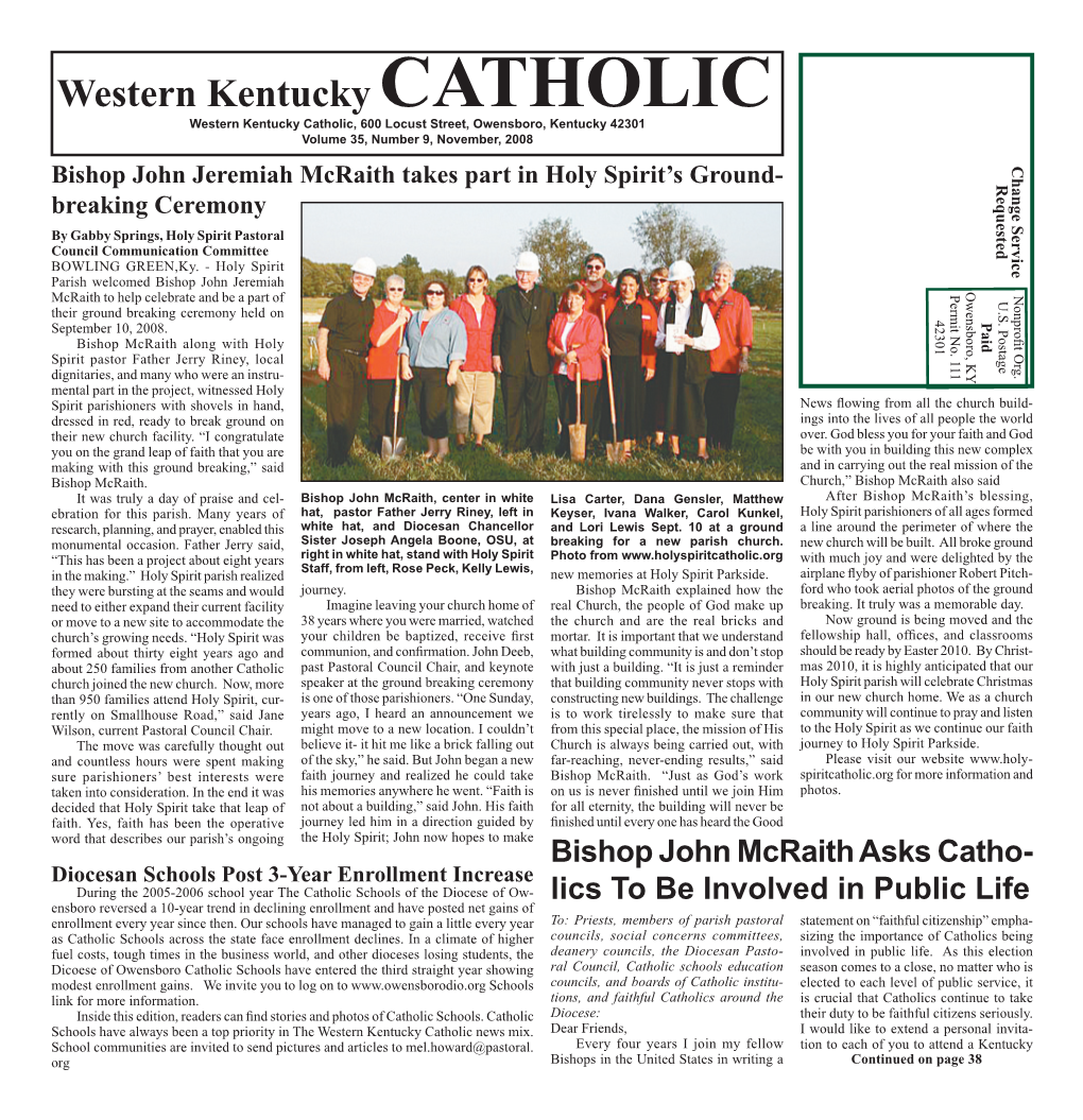 Western Kentucky CATHOLIC Western Kentucky Catholic, 600 Locust Street, Owensboro, Kentucky 42301