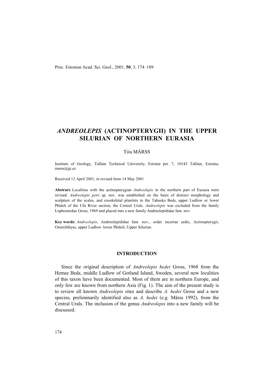 (Actinopterygii) in the Upper Silurian of Northern Eurasia