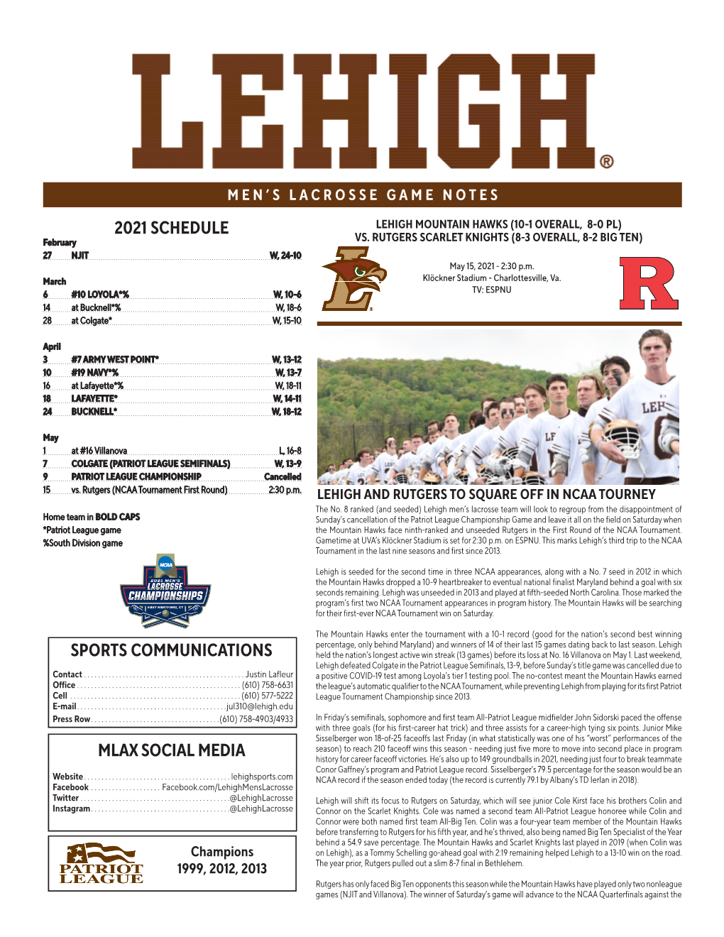 2021 Schedule Sports Communications Mlax Social