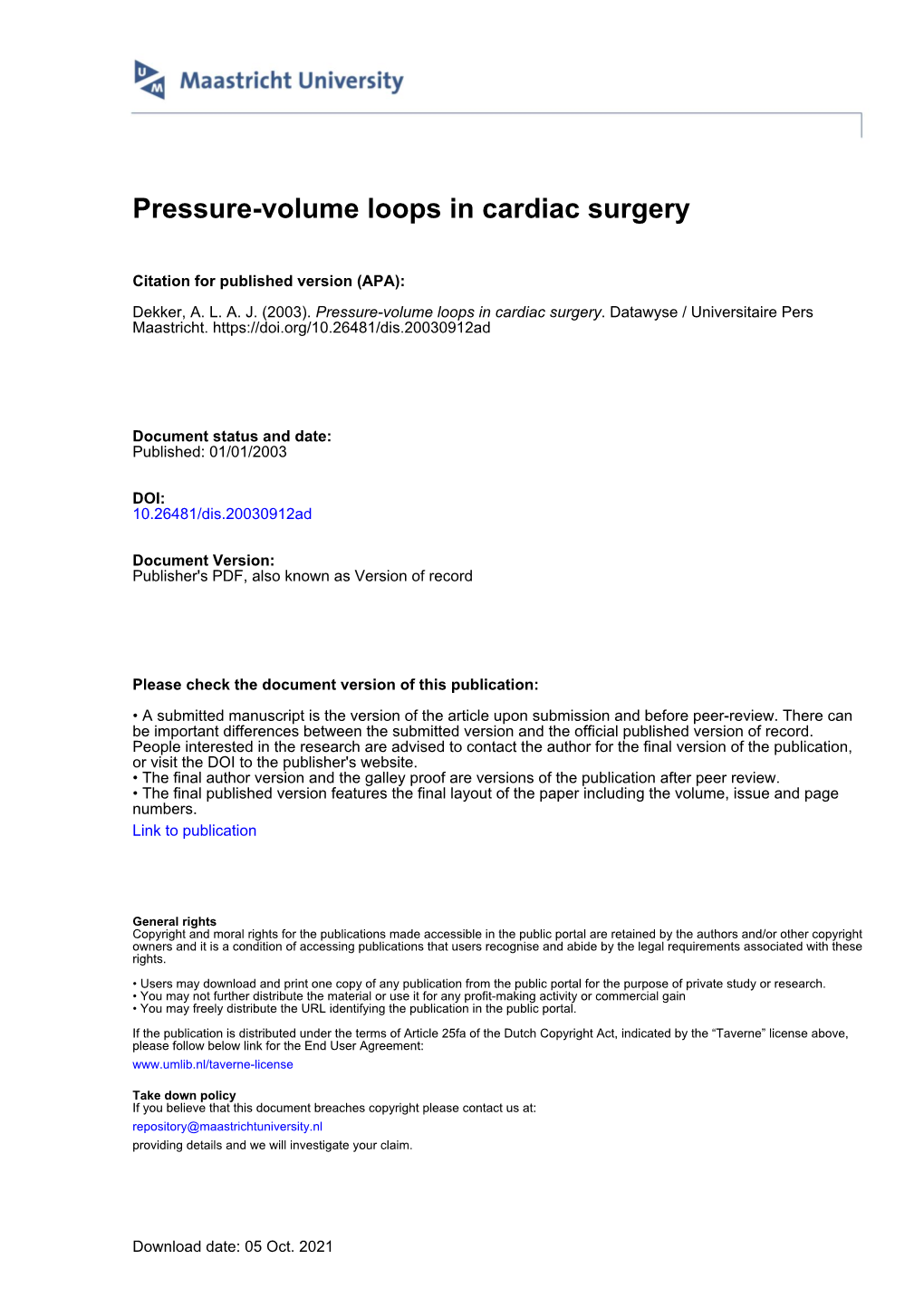 Pressure-Volume Loops in Cardiac Surgery