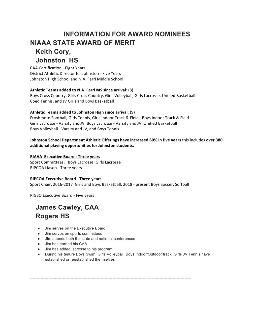 Information for Award Nominees Niaaa State Award