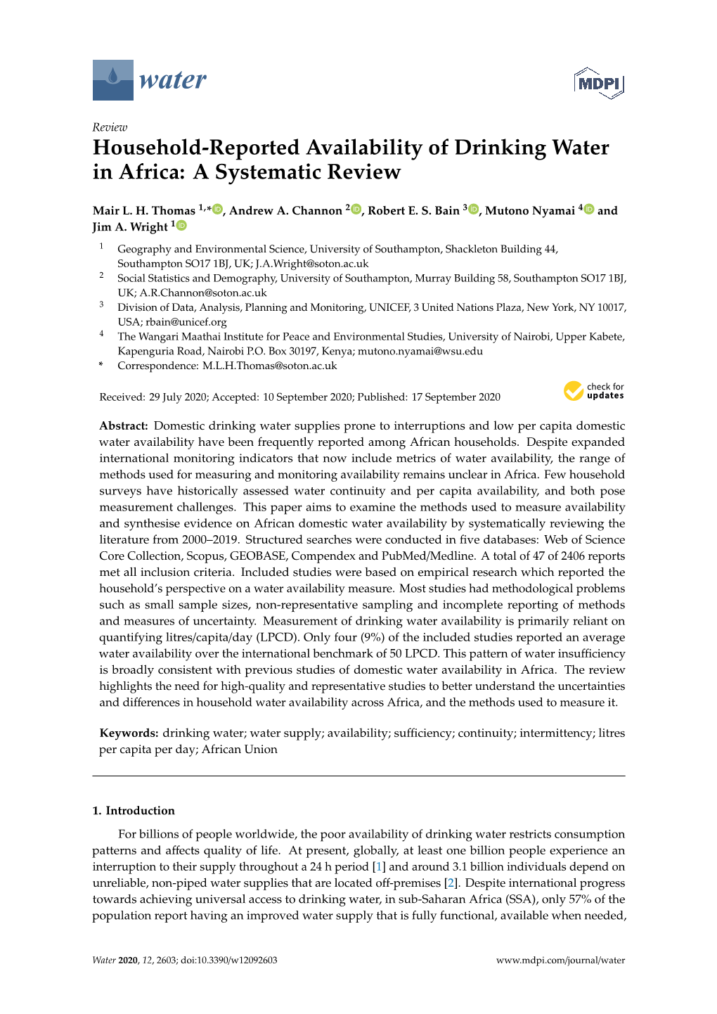 Household-Reported Availability of Drinking Water in Africa: a Systematic Review