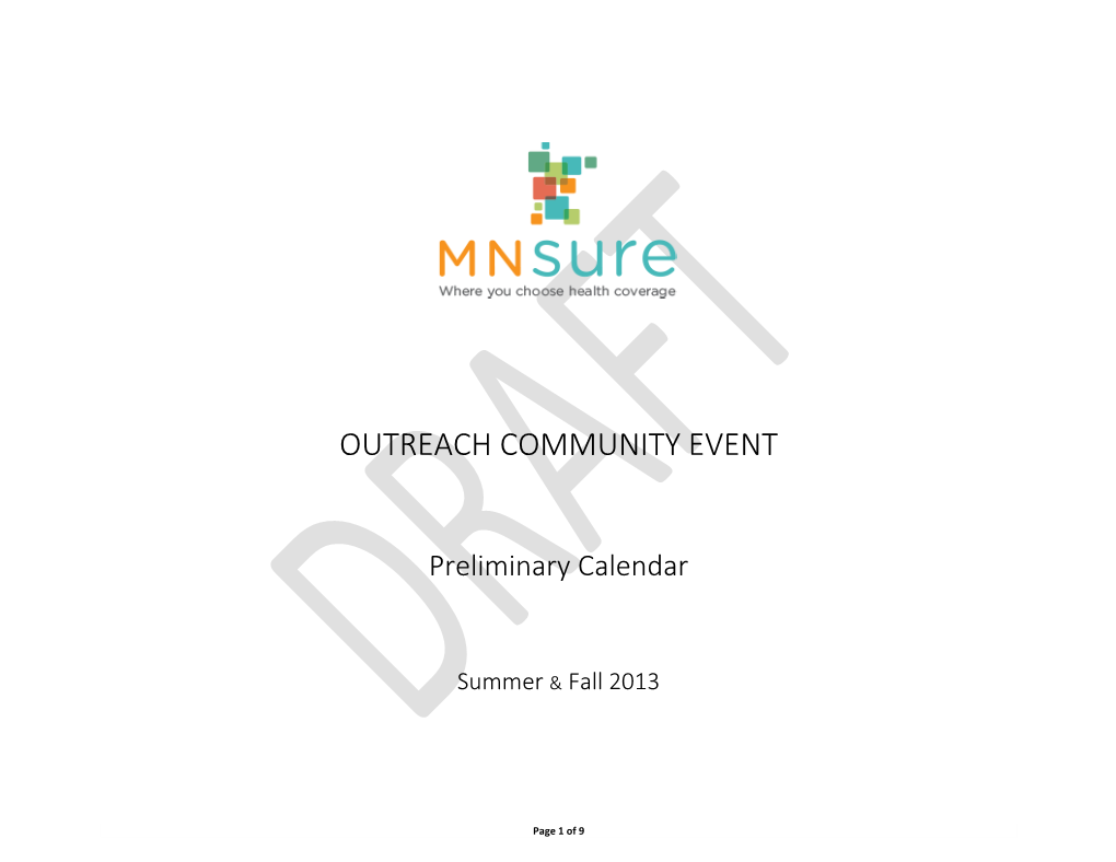Outreach Public Community Calendar Summer-Fall 2013 Draft