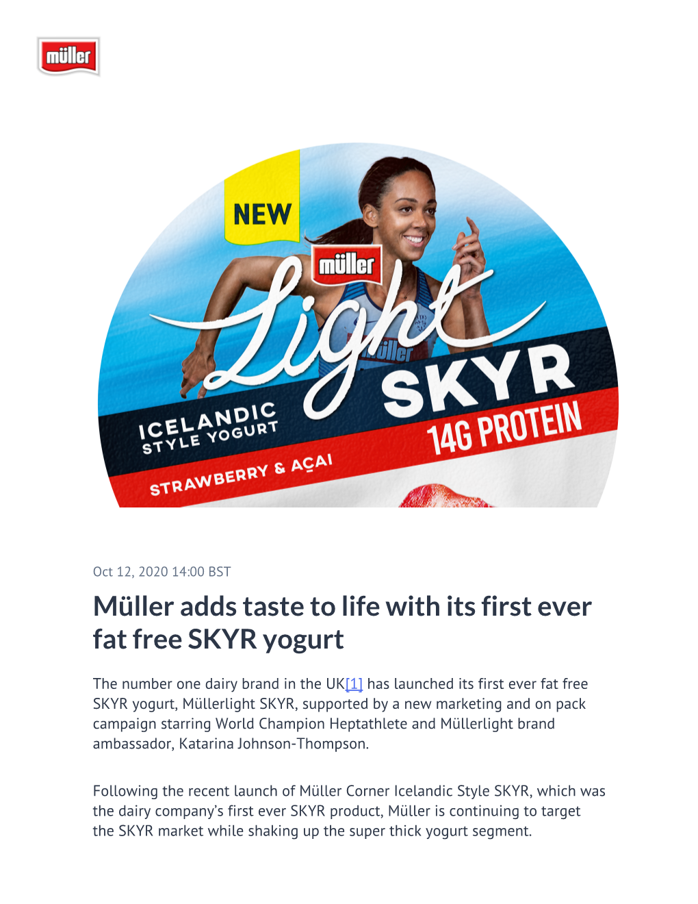 Müller Adds Taste to Life with Its First Ever Fat Free SKYR Yogurt