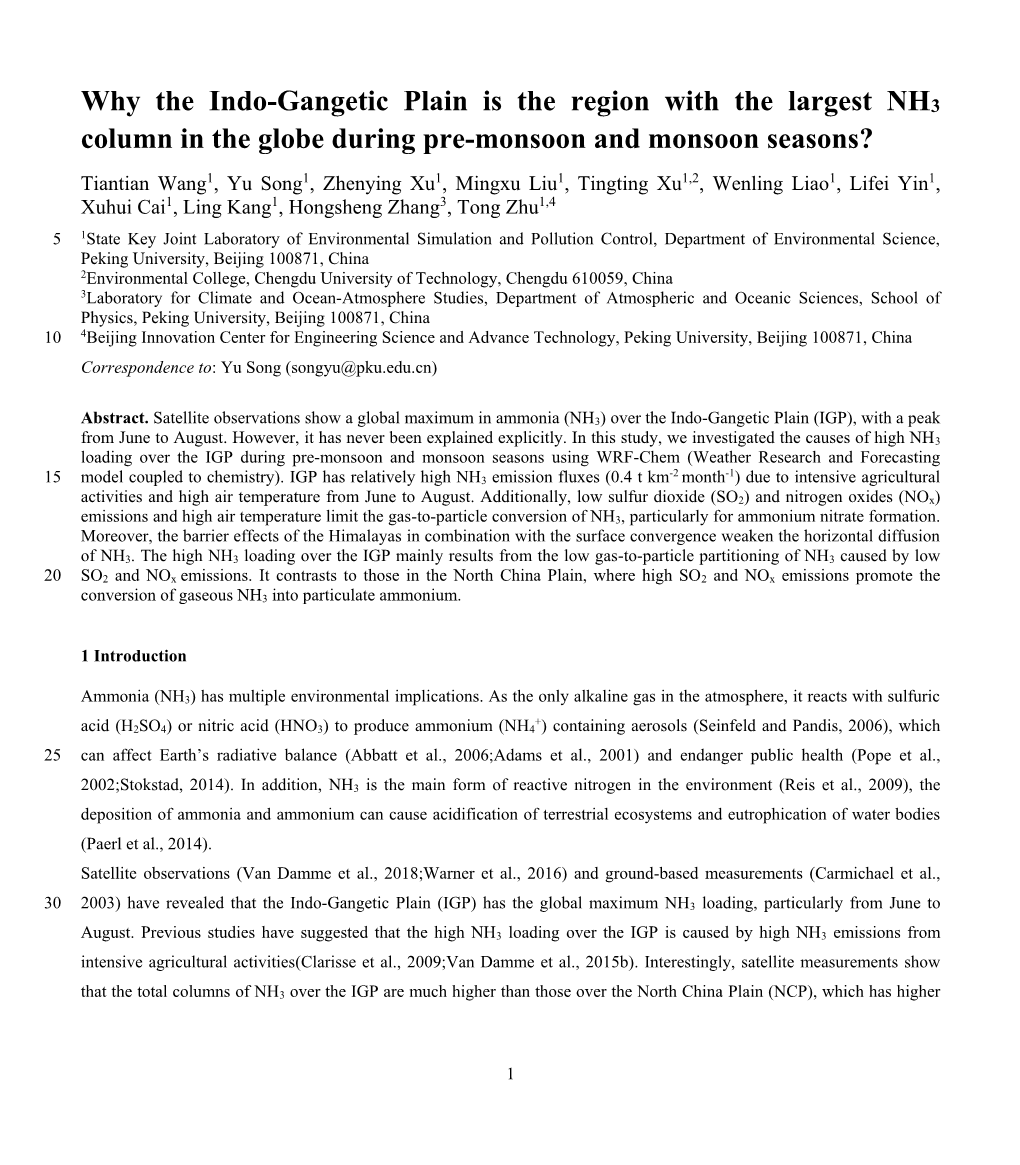 Why the Indo-Gangetic Plain Is the Region with the Largest NH3 Column