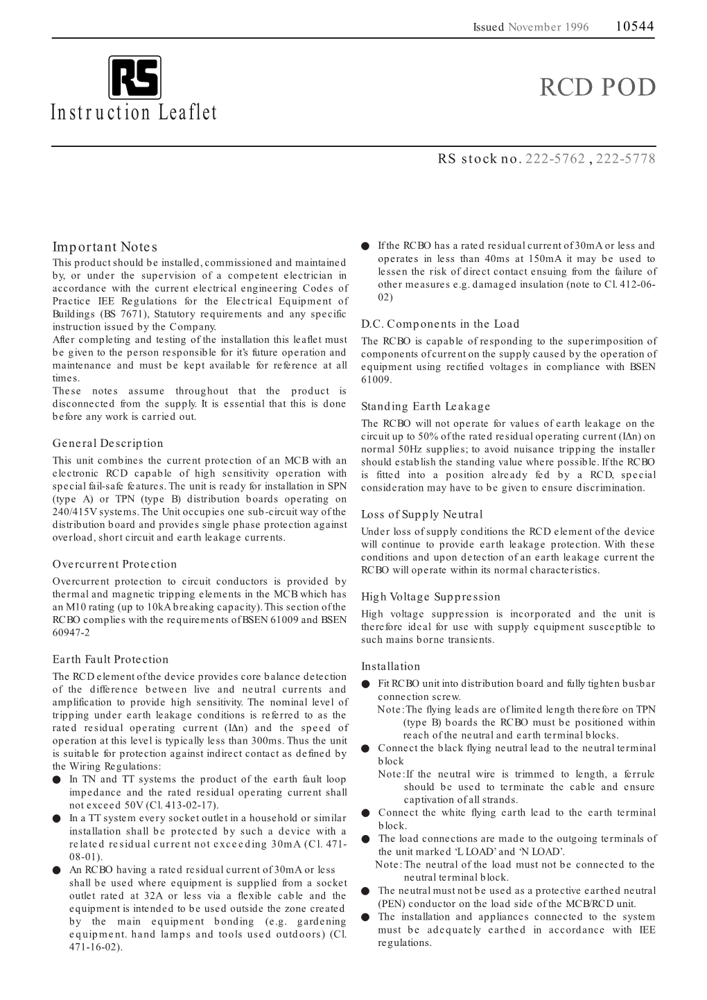 RCD POD Instruction Leaflet