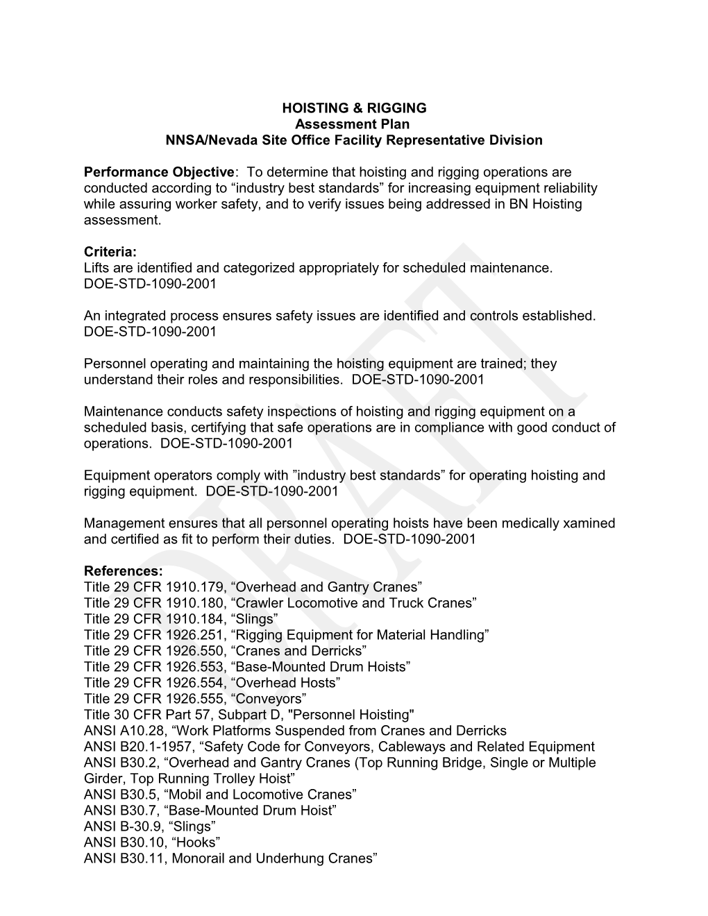 Hoisting & Rigging Assessment Plan