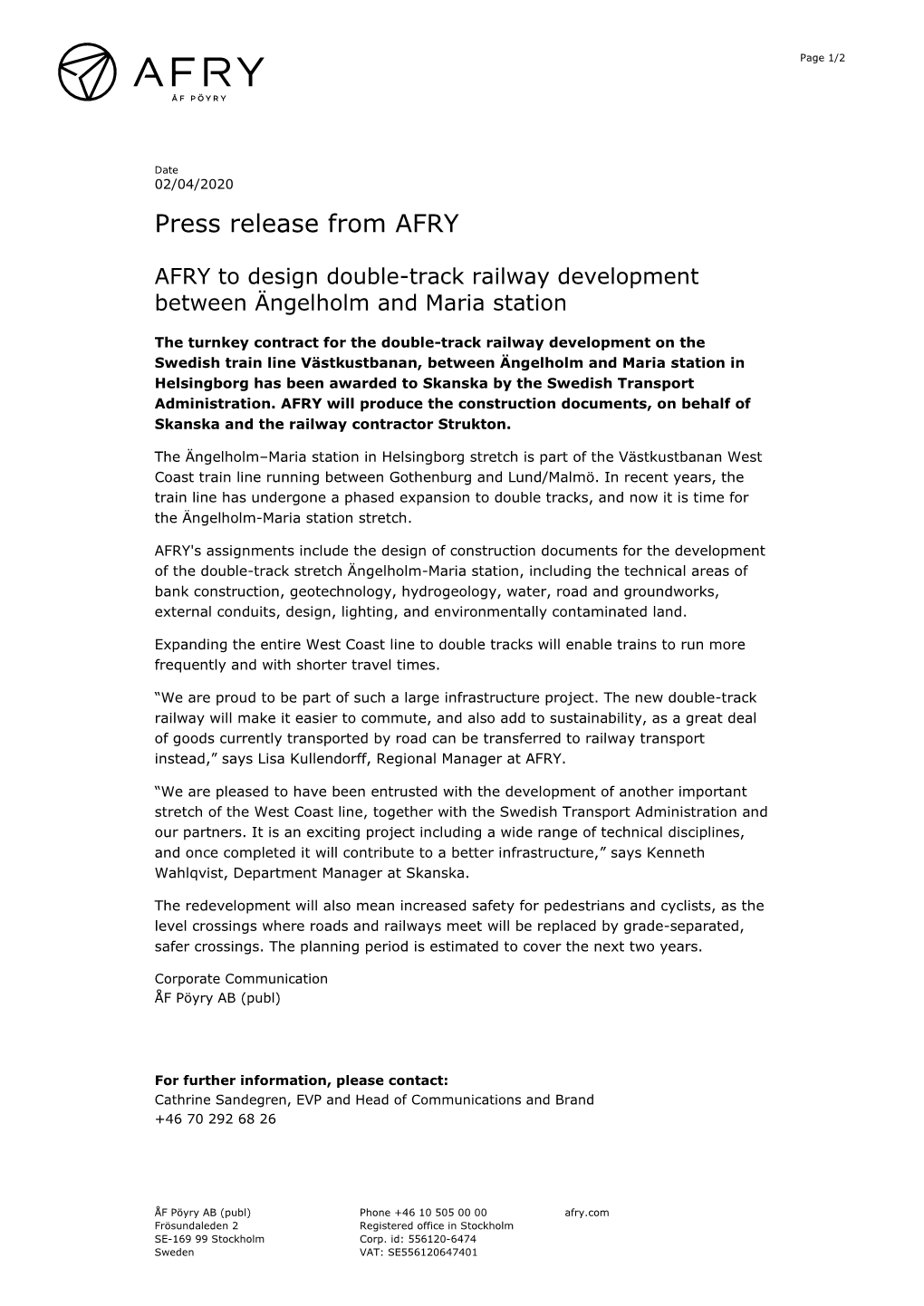 Press Release from AFRY