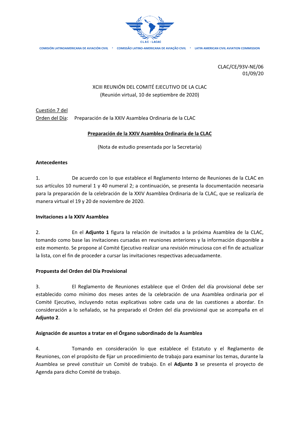 Clac/Ce/93V-Ne/06 01/09/20 Xciii Reunión Del Comité