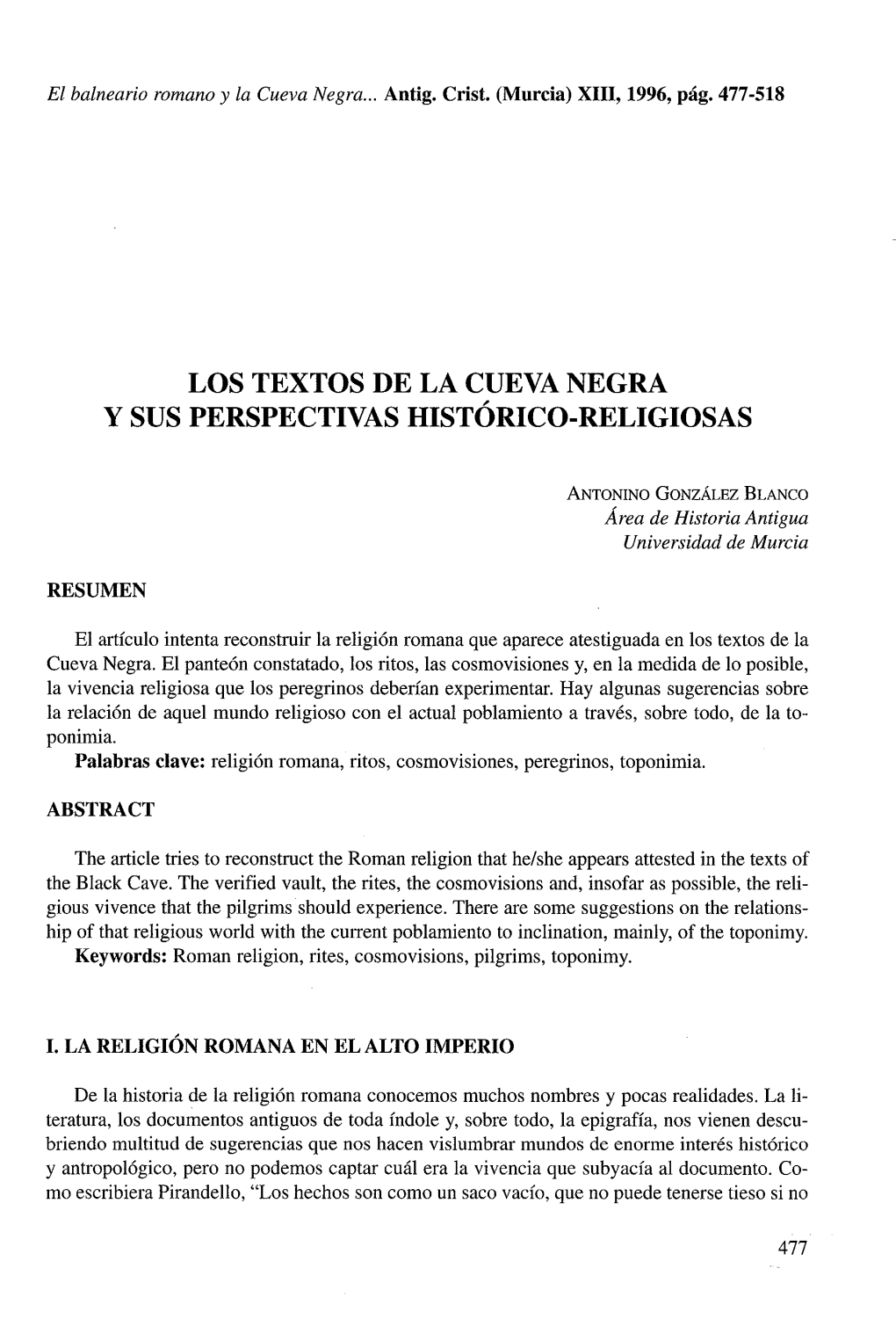 Los Textos De La Cueva Negra Y Sus Perspectivas Hist~Rico-Religiosas