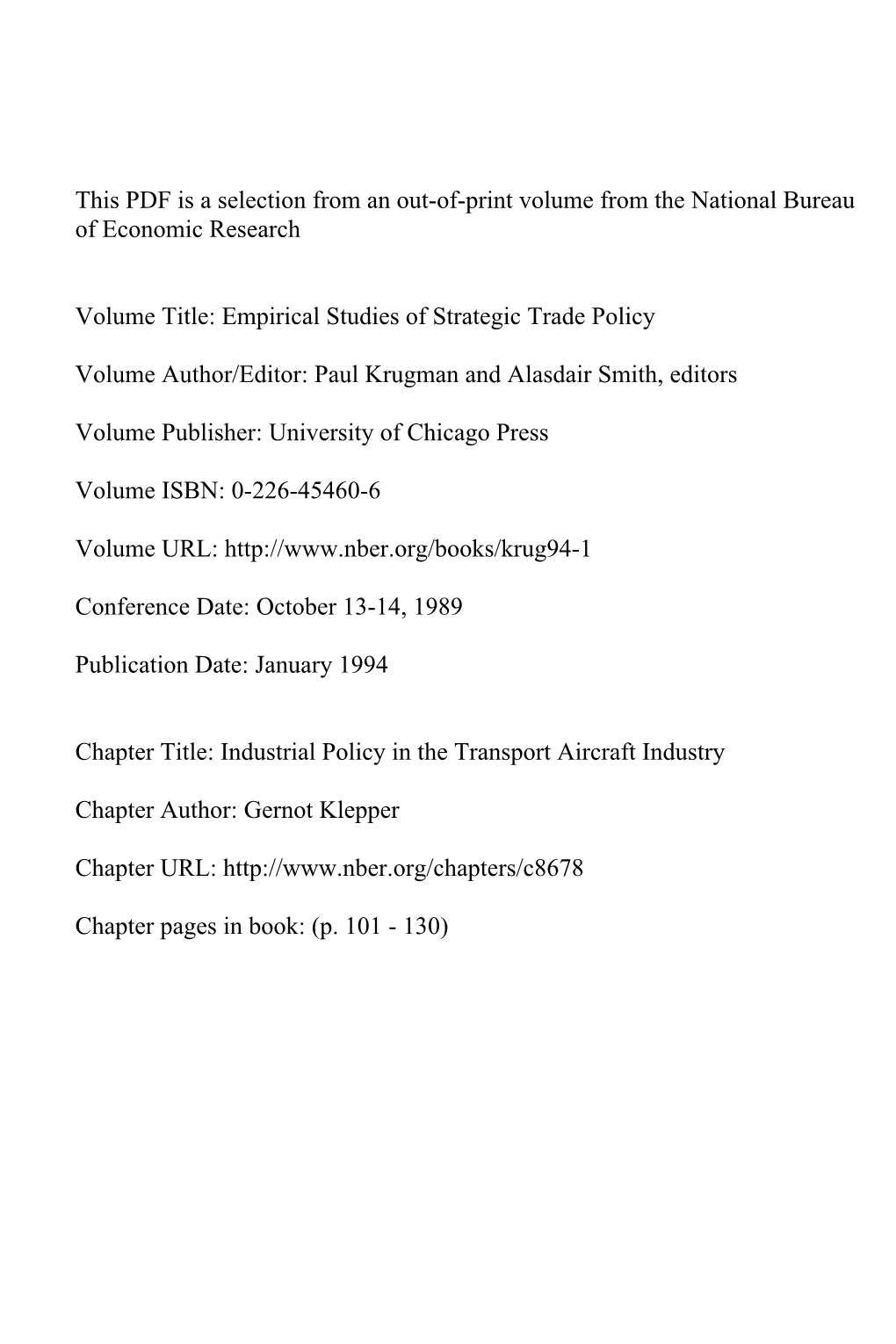 Industrial Policy in the Transport Aircraft Industry